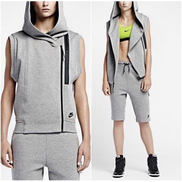 Nike Tech Women Hooded Full Zip Vest Size M Heather Gray Active Excellent Cond - Picture 1 of 11